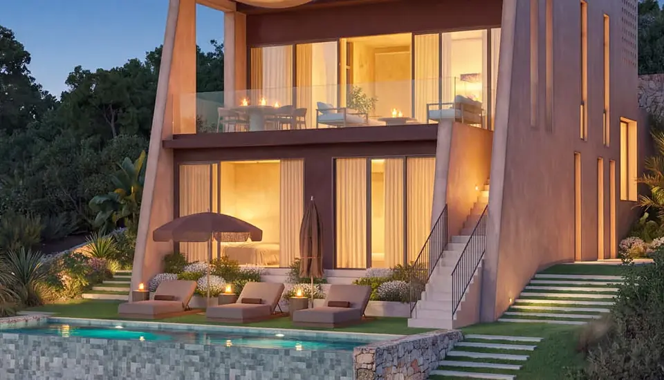 Die Villa bei Nacht